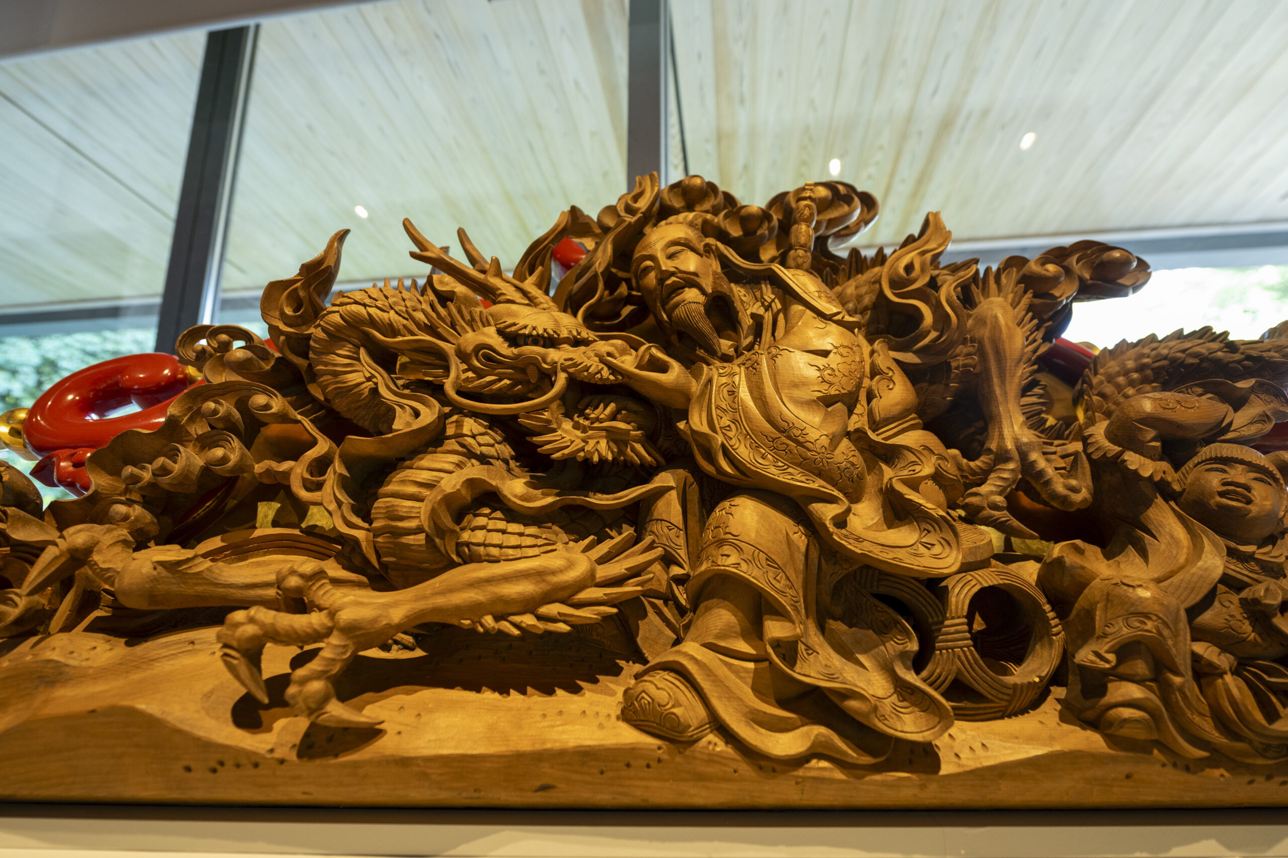 越中井波彫刻 名工 横山一夢 最高傑作 書院欄間 鳳凰図 細密彫刻 木彫  